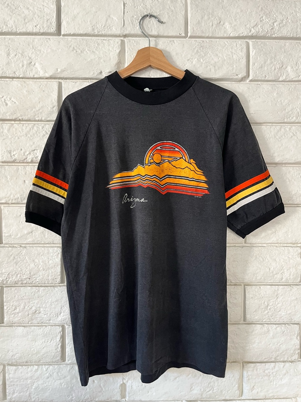 Vintage Arizona Sunset Mountain Graphic T Shirt Retro 80s